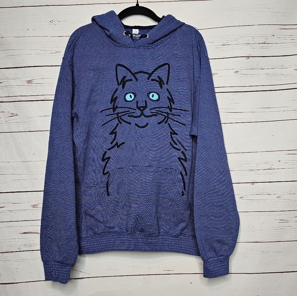 Marushka Striped Bright Eye Cat Wearable Art Hoodie